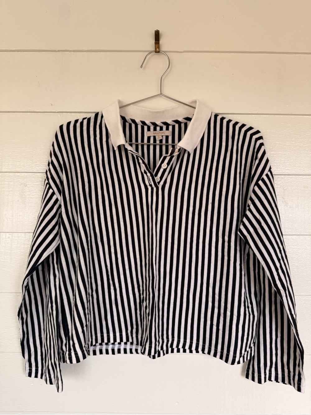 Women’s Brixton Black & White Vertical Stripe Long Sleeve Polo